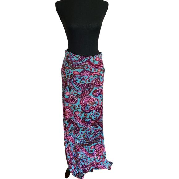 Y2K Style Maxi Skirt Bright Colorful Blue and Pink Paisley Size Medium Mayah Kay - Picture 1 of 6
